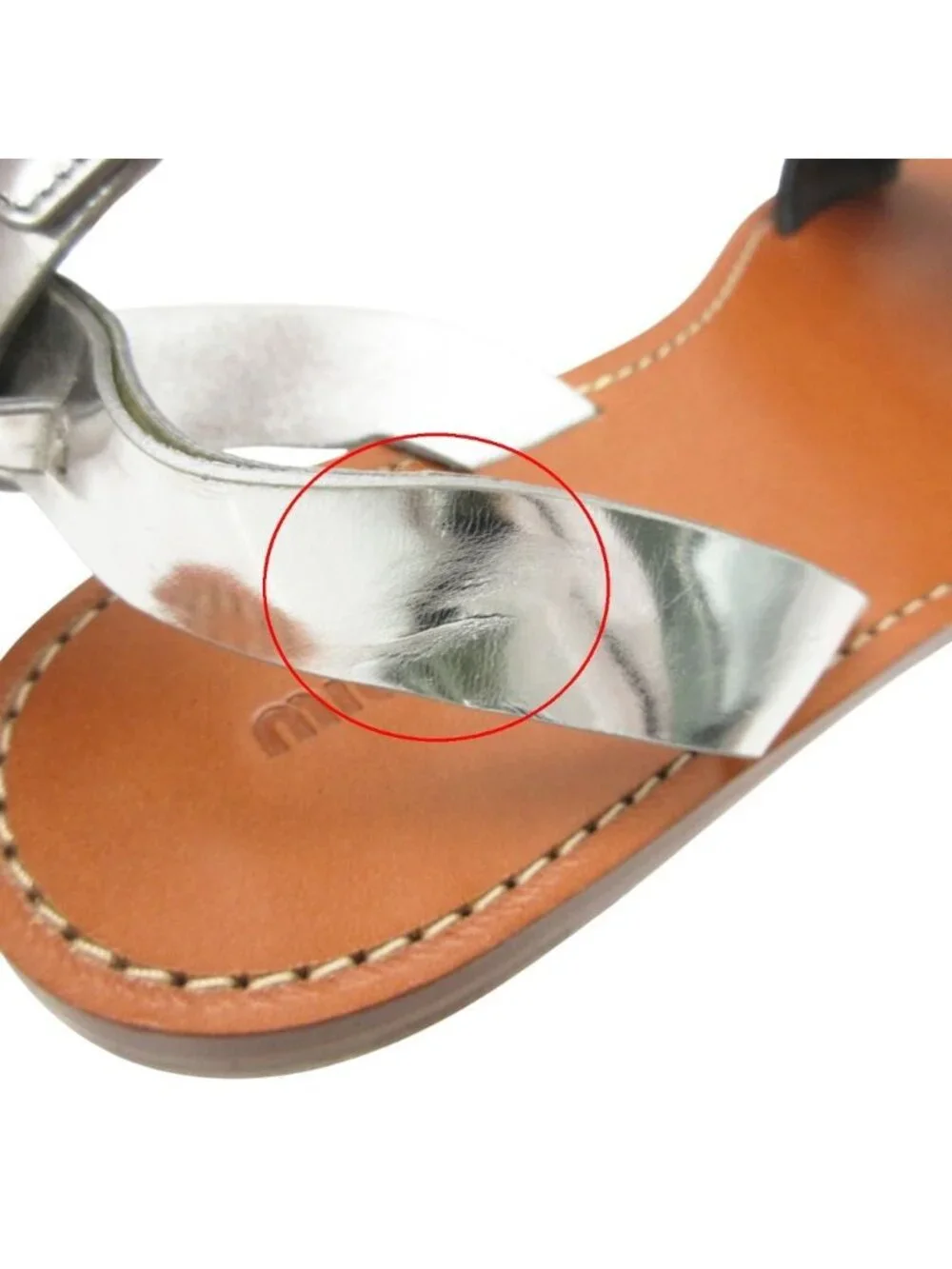 Miu Miu Sandals Flat Shoes Bijou Decoration Ankle Strap Belt Silver Black
